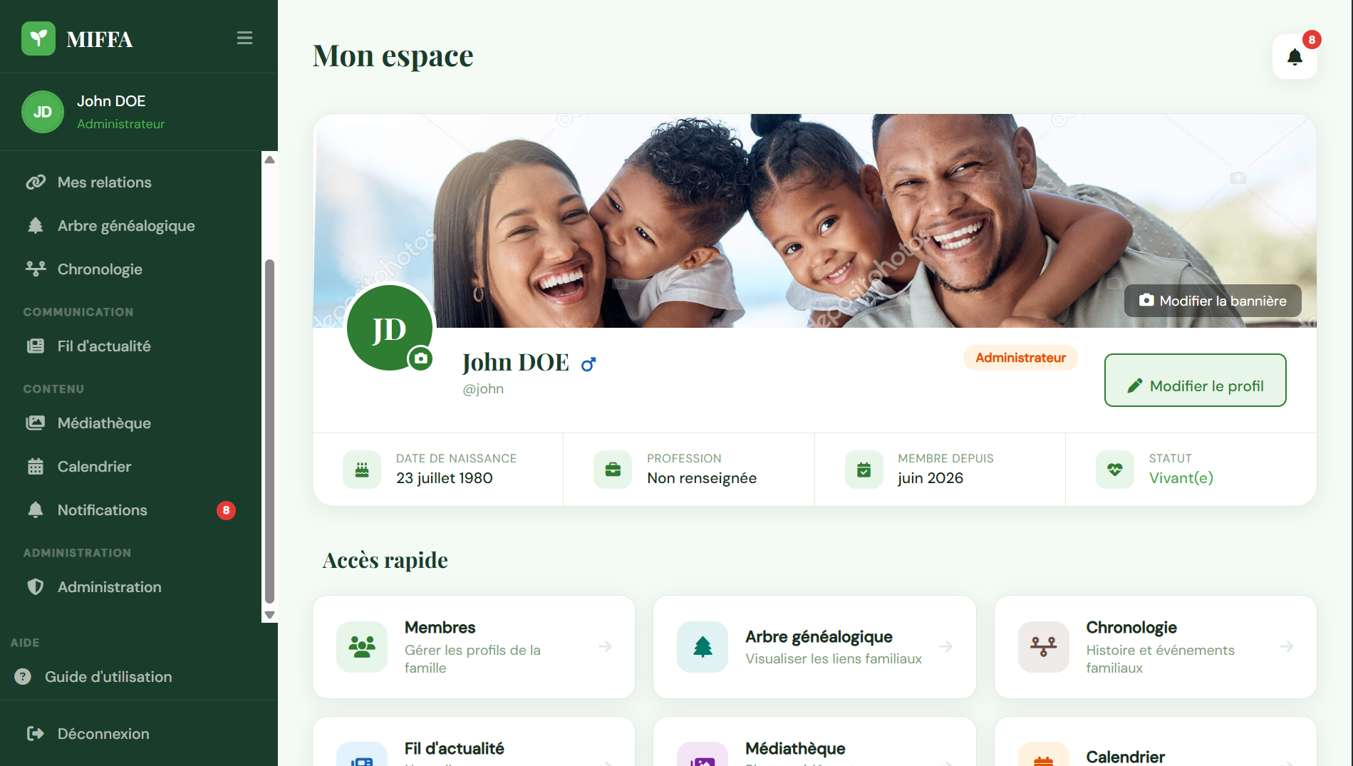 Tableau de bord MIFFA